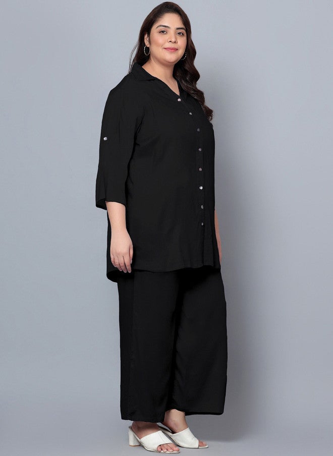 Indietoga Plus Size Shirt Collar Shirt With Trousers - Image 3